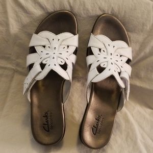 White Clarks sandals